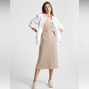 Quince 100% Cashmere Ribbed Tan Midri Skirt